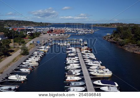 Marina of the Norwegian fishing town Hvaler . June 19,2018. Hvaler,Norway