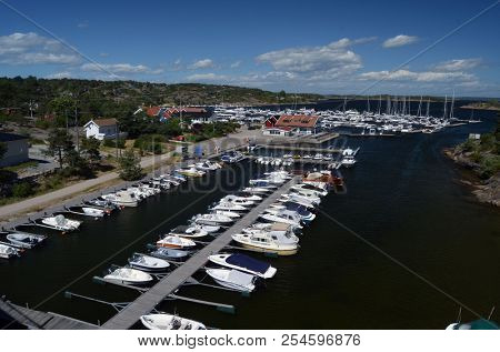 Marina of the Norwegian fishing town Hvaler . June 19,2018. Hvaler,Norway