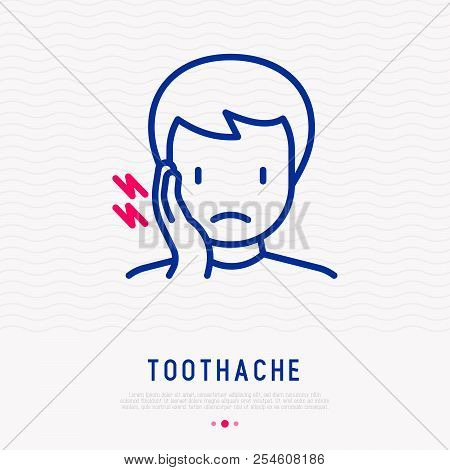Man With Toothache Thin Line Icon. Modern Vector Illustration.
