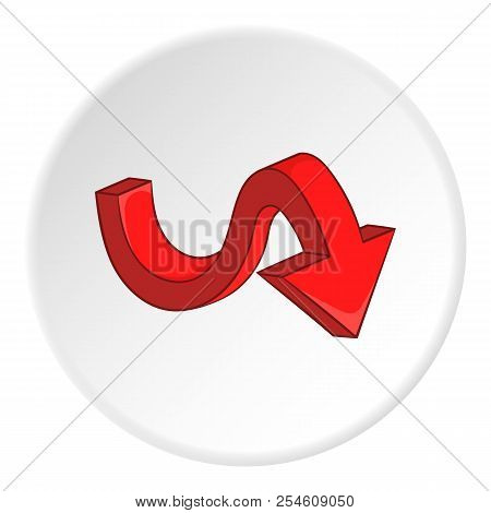 Red Curved Arrow Down Icon. Artoon Illustration Of Red Curved Arrow Down Icon For Web
