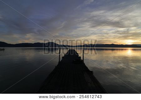 Tazawa Lake And Pier In Senboku, Akita, Japan (evening Scene)