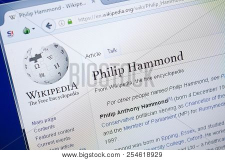 Ryazan, Russia - August 19, 2018: Wikipedia Page About Philip Hammond On The Display Of Pc