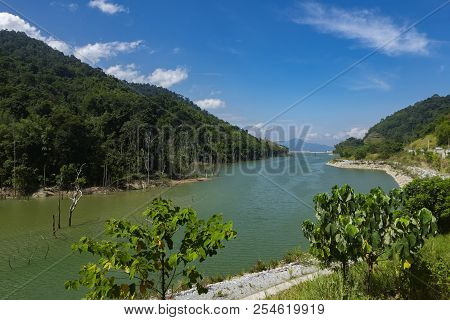 Hidroelectric Dam Under Bright Sunny Day Located In Cameron Highland, Malaysia