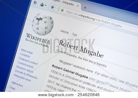 Ryazan, Russia - August 19, 2018: Wikipedia Page About Robert Mugabe On The Display Of Pc