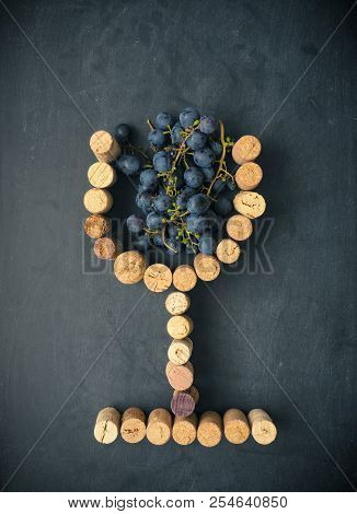 Fresh Organic Blue Grapes In A Glass Shape Of Bottlecork