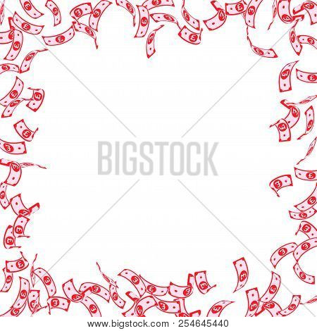 British Pound Notes Falling. Sparse Gbp Bills On White Background. United Kingdom Money. Attractive 