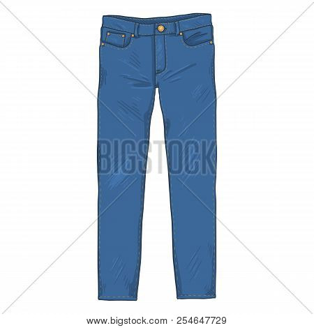Vector Cartoon Illustration - Denim Jeans Pants. Front View.
