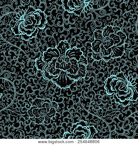 Beautiful Seamless Floral Pattern. Vintage Hand-drawn Vector Background With Oriental National Motif