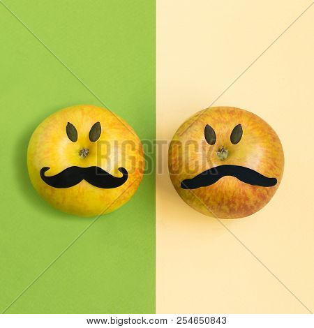 Two Apples With Mustache