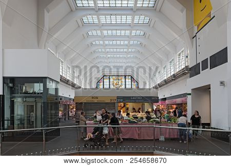 Bilbao, Spain-july 29, 2018: View Of The Stands In The Market Hall Ribera, Bilbao, Spain.