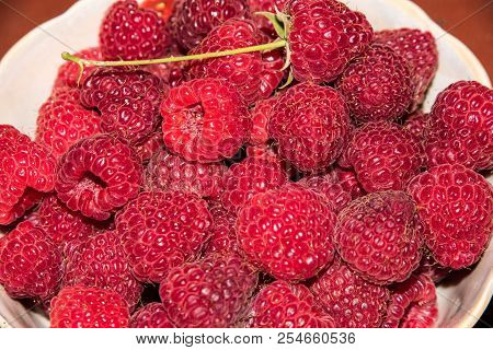 Organic Raspberries In A Bowl . Raspberry Fruit