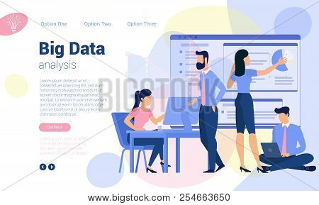 Flat Design  Web Page Template For Big Data Analysis, Business Strategy And Analytics. Trendy Vector