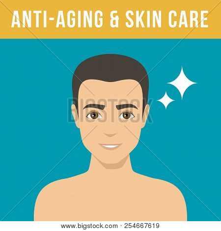 Man Anti-aging Skin Care And Men S Cosmetics. Man With Perfect Skin Without Wrinkles And Pimples. Ve