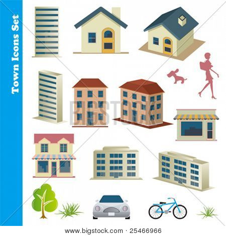Town icons set. Illustration vector.