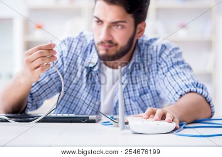 Frustrated young man due to weak internet reception
