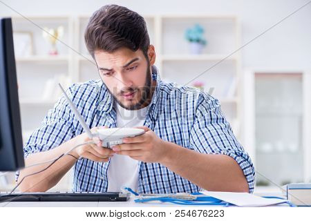 Frustrated young man due to weak internet reception