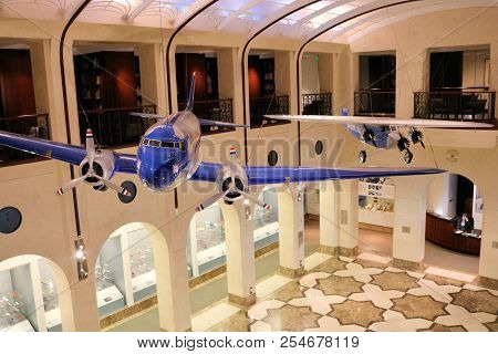 August 14, 2018 In San Francisco, Ca:  Vintage Model Airplanes Hanging From The Ceiling Including A 