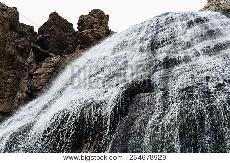 The Waterfall Of The Girl's Braids In The Elbrus Region Near The Village Of Terskol