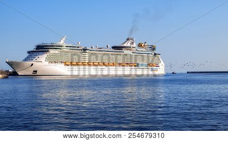 Malaga, Spain - August 21, 2018. Royal Caribbean Independence Of The Seas Cruise Ship Docked At The 