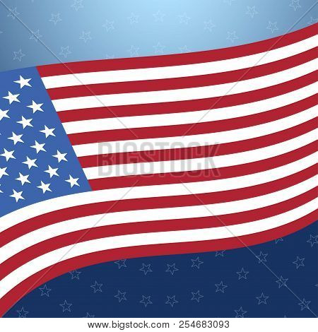 Holiday Gradient Blue Background With Circles Of Stras And American Flag.