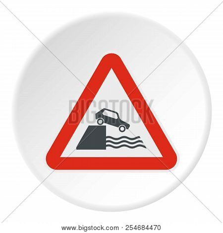Sign In Front Of Cliff Icon. Flat Illustration Of Sign In Front Of Cliff Icon For Web