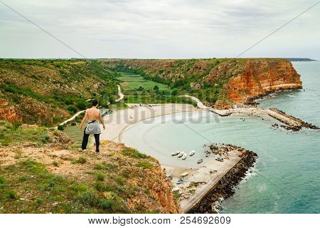 Above A Hidden Exotic Beach In Bulgaria With A Man