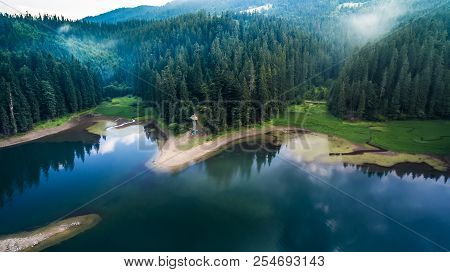 Aerial View On Heart Of Ukrainian Part Of Carpathians Mountains - The Lake Synevyr.