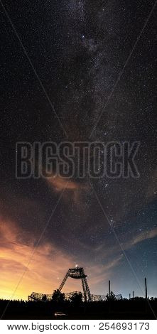 Antenna Of The Station Of Exploration Of An Ionosphere. A Silhouette Against The Background Of The N