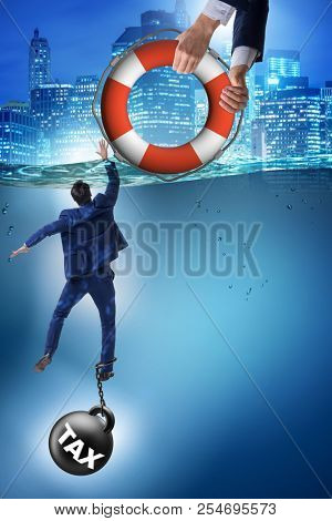 Businessman being saved from high taxes