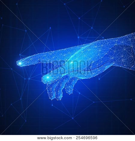 Plygon network hand touch the future. Smart contract agreement, blockchain and cryptocurrency, business network, 4IR Fourth Industrial Revolution concept.