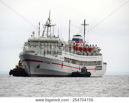 Vladivostok.Primorsky kray / Russia - August 20 2018:Russian naval marine hospital ship Irtysh anchored at roadstead of Vladivostok
