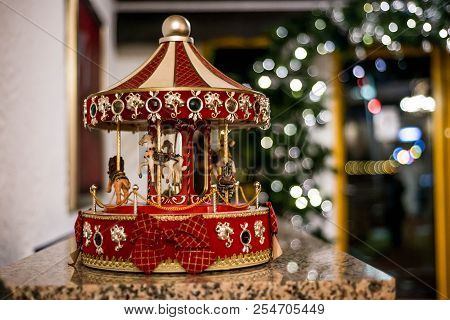 Classic Vintage Style Old Carillon With Horses Close Up View With Bookeh Background