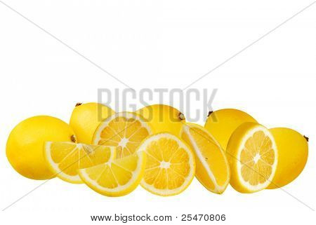 Fresh lemons on white background with c/p