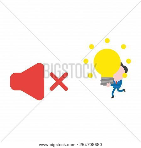 Vector Illustration Concept Of Businessman Character Running And Carrying Glowing Light Bulb To Red 