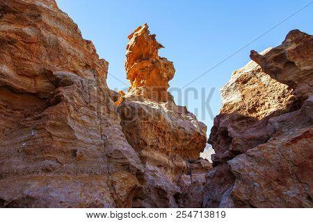 Amazing Sandstone Formations In Canyon Of Famous Tenerife National Park. Nature Background