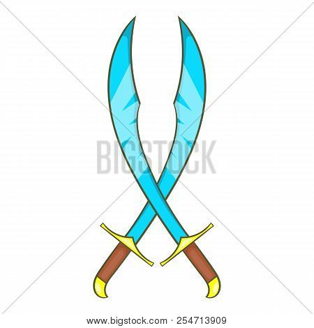 Crossed Scimitars Icon. Cartoon Illustration Of Turkish Scimitar Icon For Web Design