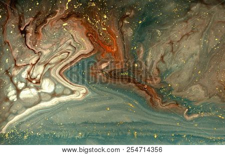 Gold Marbling Texture Design. Beige And Golden Marble Pattern. Fluid Art.