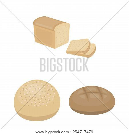 Types Of Bread Cartoon Icons In Set Collection For Design. Bakery Products Vector Symbol Stock Web I