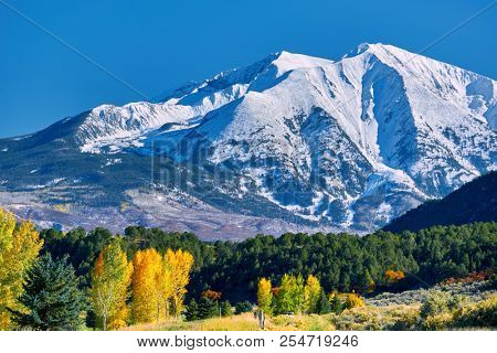 Mount Sopris autumn landscape in Colorado, USA. 