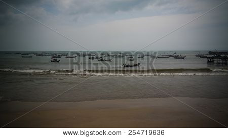 Panoramic View To Accra Beach With The Fishermans Boat In Ghana