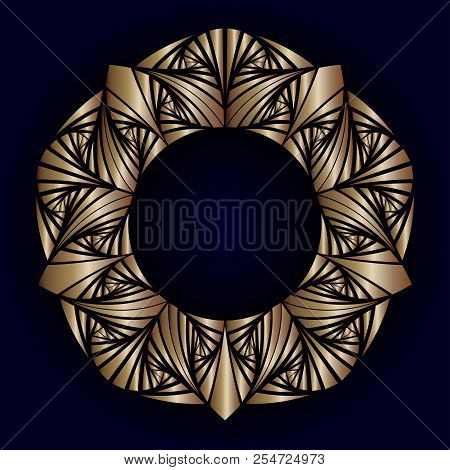 The Retro And Stylish Gold Frame Isolated Against A Dark Background.