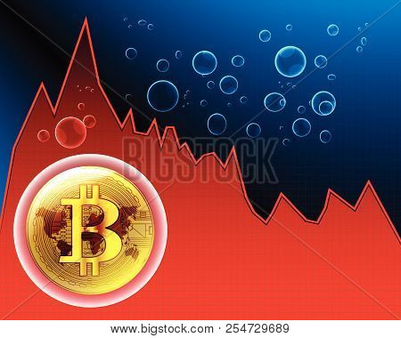 Bitcoin Bubble And World Map On The Stock Maket Crash Graphs And Chars,vector Illustration