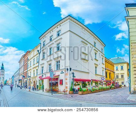 Krakow, Poland - June 11, 2018: Grodzka Street Is The Main Tourist Street In The City With Numerous 