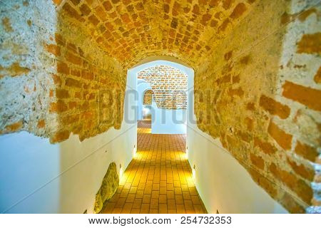 Krakow, Poland - June 11, 2018: The Narrow Corridors Of Vault Under Saint Peter And Paul Church Conn
