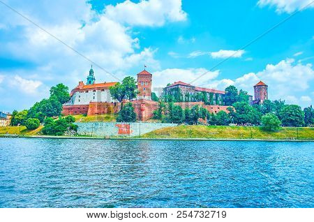 Beautiful Medieval Royal Residence Wawel Castle Nowadays Serves As Museum, Located On The Bank Of Vi