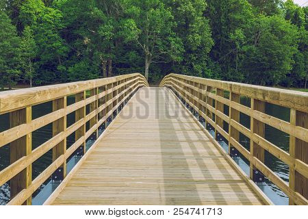 Latvia, City Aluksne, Old Castle Garden. Bridge And River.