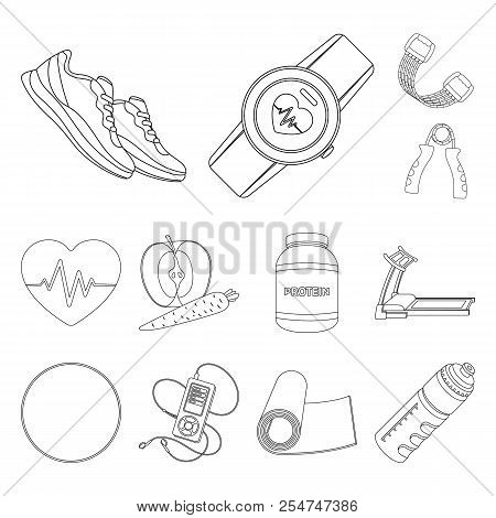 Gym And Training Outline Icons In Set Collection For Design. Gym And Equipment Vector Symbol Stock W