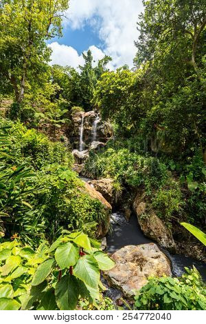 Beautiful landscape of Sapphire waterfalls on St Lucia island in Caribbean