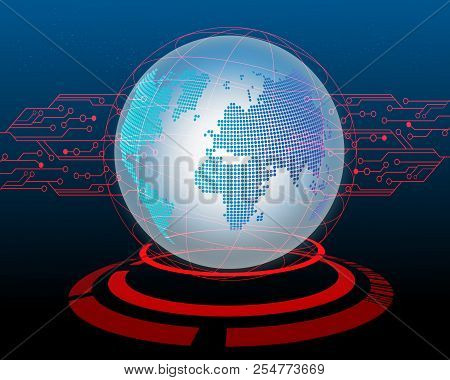 World Map Cyber Attack By Hacker Circuit Concept Background. Vector Illustration Eps10