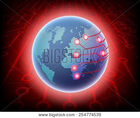 Global Worldwide Cyber Wireless Internet Cyber Attack By Hacker Concept Background. Vector Illustrat